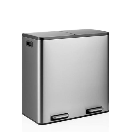Silberner Mülleimer Clean 13 S mit schwarzem Deckel und zwei unteren Griffmulden von hjh OFFICE