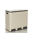 Beiger Mülleimer Clean 9 mit drei Fächern und silberfarbenen Trittpedalen von hjh OFFICE