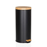 Mülleimer CLEAN BAMBOO in Schwarz matt mit Holzdeckel und Fußpedal von hjh OFFICE