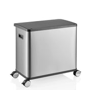 Silberner Mülleimer Clean Mobile mit schwarzem Deckel und vier Rollen von hjh OFFICE