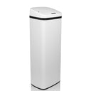 Weißer Sensor-Mülleimer CLEAN V mit flachem Deckel und schwarzem Rand von hjh OFFICE