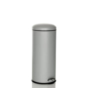 Grauer Mülleimer CLEAN VIII mit zylindrischer Form und Trittpedal von hjh OFFICE