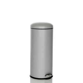 Grauer Mülleimer CLEAN VIII mit zylindrischer Form und Trittpedal von hjh OFFICE