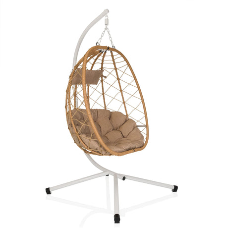 Hängesessel COCOVA in Beige und Weiß mit geflochtenem Korb und Polsterauflage von hjh LIVING