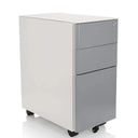 Rollcontainer COLOR I aus weißem Metall mit drei grauen Schubladen und Rollen von hjh OFFICE