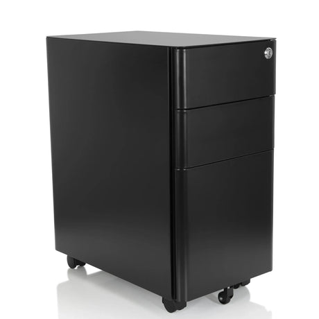 Schwarzer Rollcontainer COLOR I aus Metall mit drei Schubladen und Rollen von hjh OFFICE