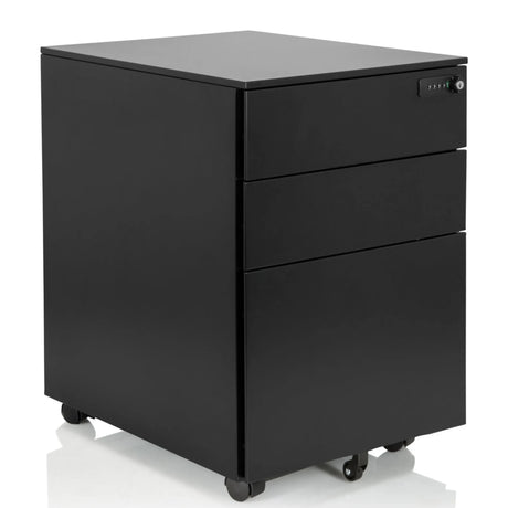Schwarzer Rollcontainer COLOR OS I aus Metall mit drei Schubladen und Rollen von hjh OFFICE