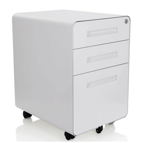 Weißer Rollcontainer COLOR PLUS I aus Metall mit drei Schubladen und Rollen von hjh OFFICE