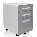 Rollcontainer COLOR PLUS I aus Metall in Weiß und Grau mit drei Schubladen und Rollen von hjh OFFICE