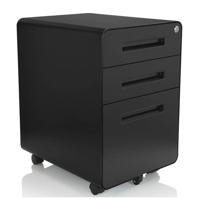 Schwarzer Rollcontainer COLOR PLUS I aus Metall mit drei Schubladen und Rollen von hjh OFFICE