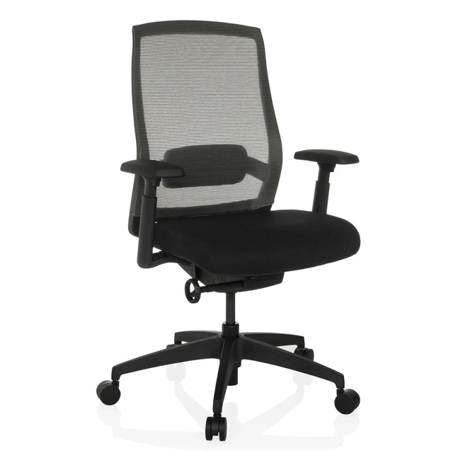 Schwarzer Profi-Bürostuhl COLORE mit Netzrückenlehne und Armlehnen von hjh OFFICE