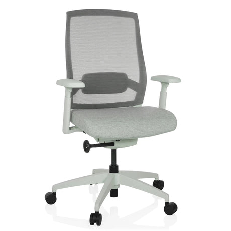 Profi-Bürostuhl COLORE in Frostgrau mit Netzrückenlehne und Armlehnen von hjh OFFICE