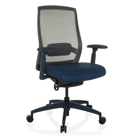Profi-Bürostuhl COLORE mit blauem Polstersitz, grauer Netzrückenlehne und Armlehnen von hjh OFFICE