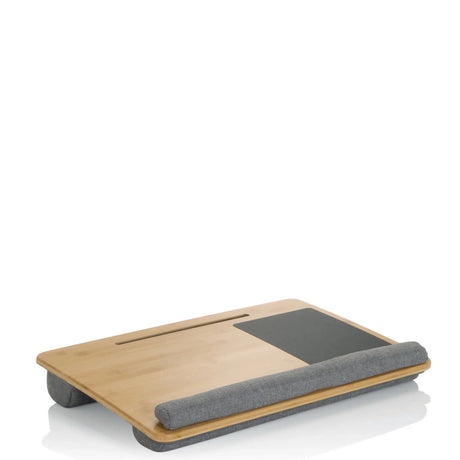 Laptopunterlage COMFILAP aus hellem Bambusholz mit grauer Handballenauflage von hjh OFFICE