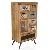 Holzfarbenes Sideboard CONTINENTO S im Vintage-Stil mit verschiedenen Schubladen und Glastür von hjh LIVING
