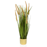 Kunstpflanze CORTADERIA I in Beige und Grün mit goldfarbenem Übertopf von hjh OFFICE