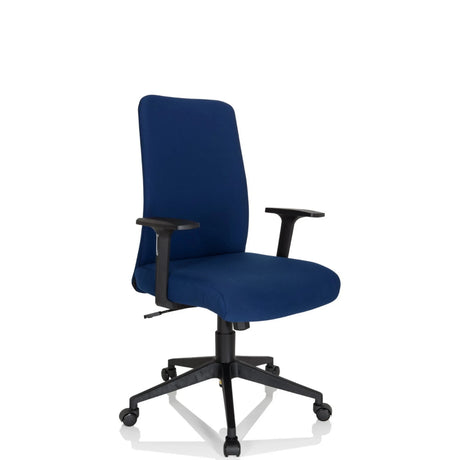 Homeoffice-Bürostuhl COSIO I mit blauem Stoffbezug, schwarzen Armlehnen und Rollen von hjh OFFICE