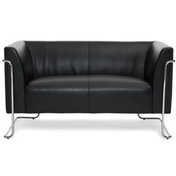 Schwarzes Loungesofa CURACAO als Zweisitzer mit glänzendem Chromgestell von hjh OFFICE