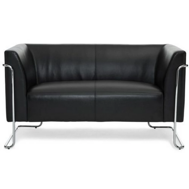 Schwarzes Loungesofa CURACAO als Zweisitzer mit glänzendem Chromgestell von hjh OFFICE
