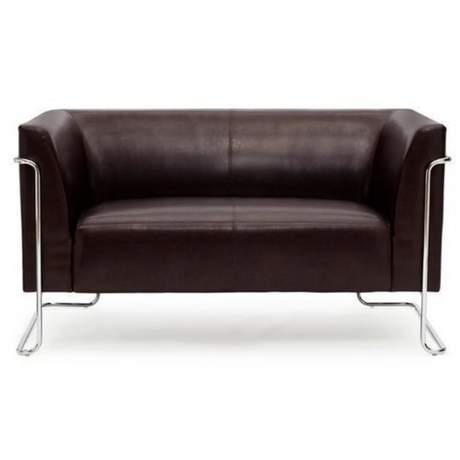 Braunes Loungesofa CURACAO als Zwei-Sitzer mit glänzendem Chromgestell von hjh OFFICE