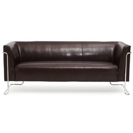 Braunes Loungesofa CURACAO als Drei-Sitzer mit Lederbezug und verchromtem Gestell von hjh OFFICE