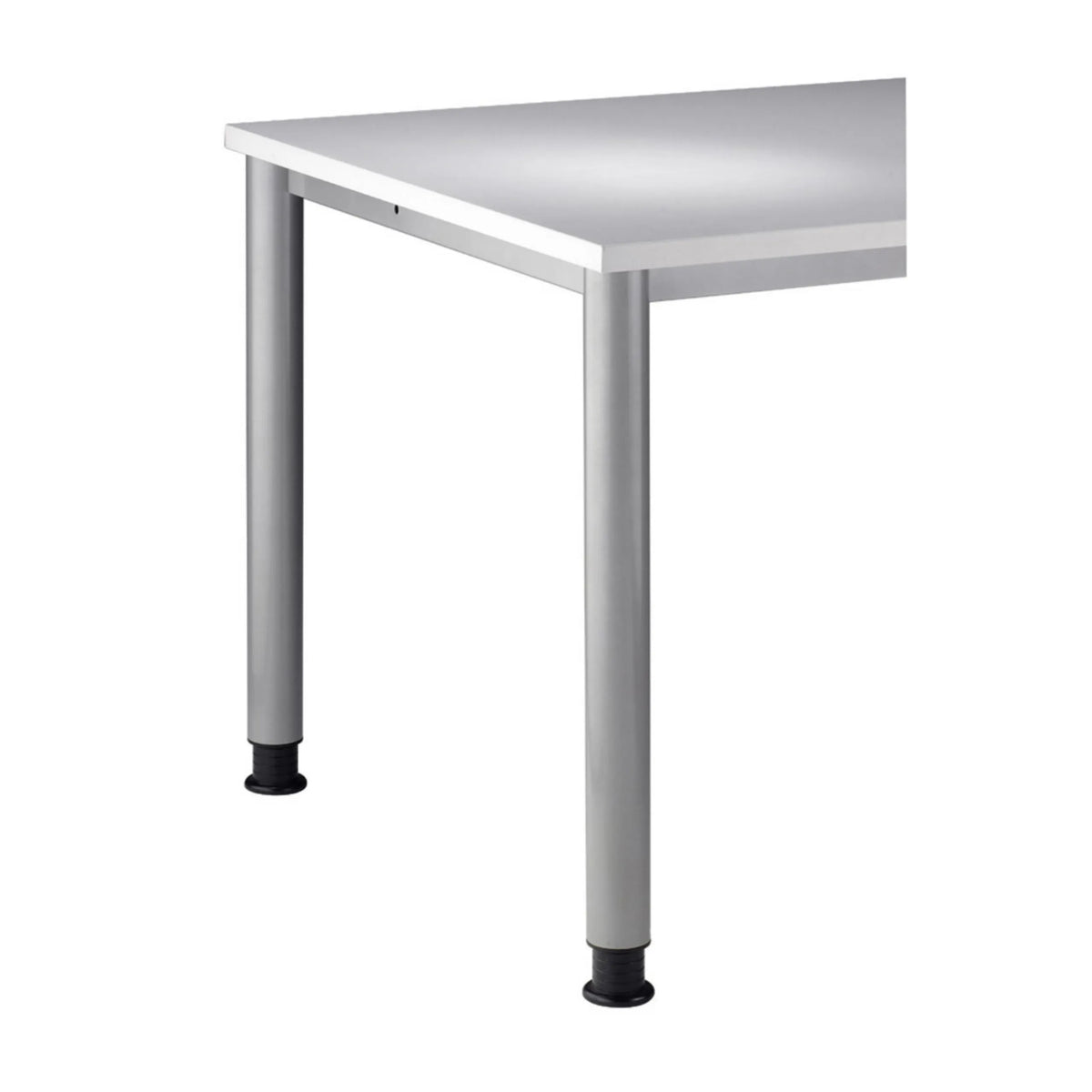 Weiße Tischplatte mit silbernen Beinen des Schreibtischs HILO 614 S von hjh OFFICE PRO