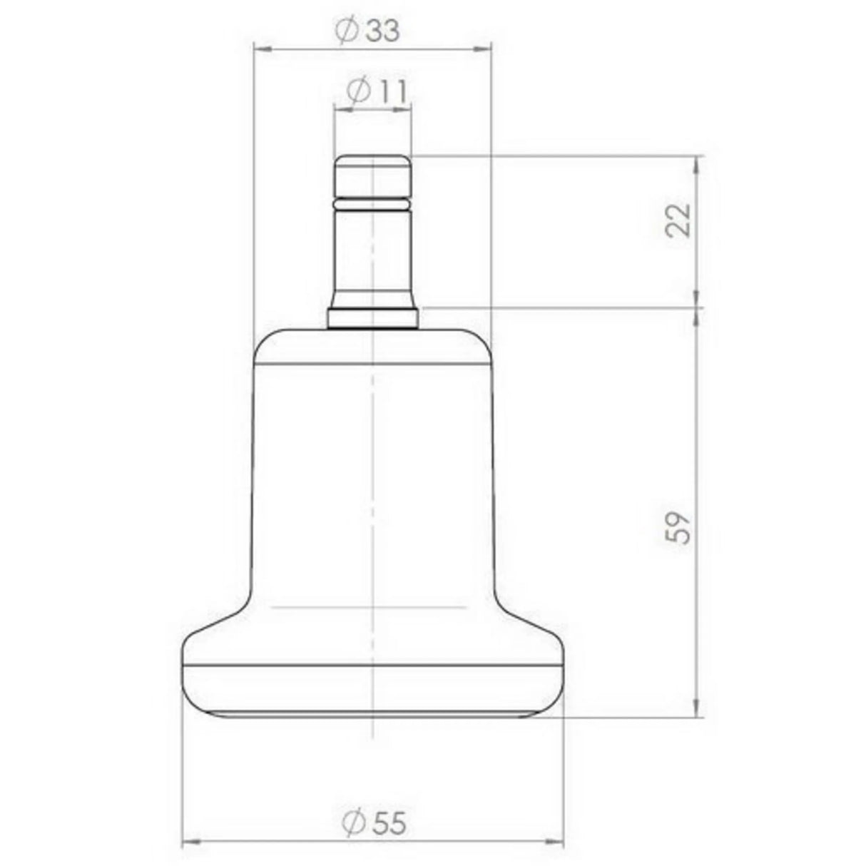 Technische Zeichnung des Stuhlgleiters 5 x STAND Nr. 11 mit einem Durchmesser von 55 mm von hjh OFFICE