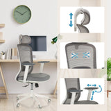 Profi-Bürostuhl MIKEO G in Grau mit verstellbarer Kopfstütze, Armlehnen und Netzrücken von hjh OFFICE