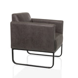Grauer Loungesessel Aruba Retro mit Armlehnen und schwarzem Gestell von hjh OFFICE – 360-Grad-Ansicht (schräge Frontansicht 60°)