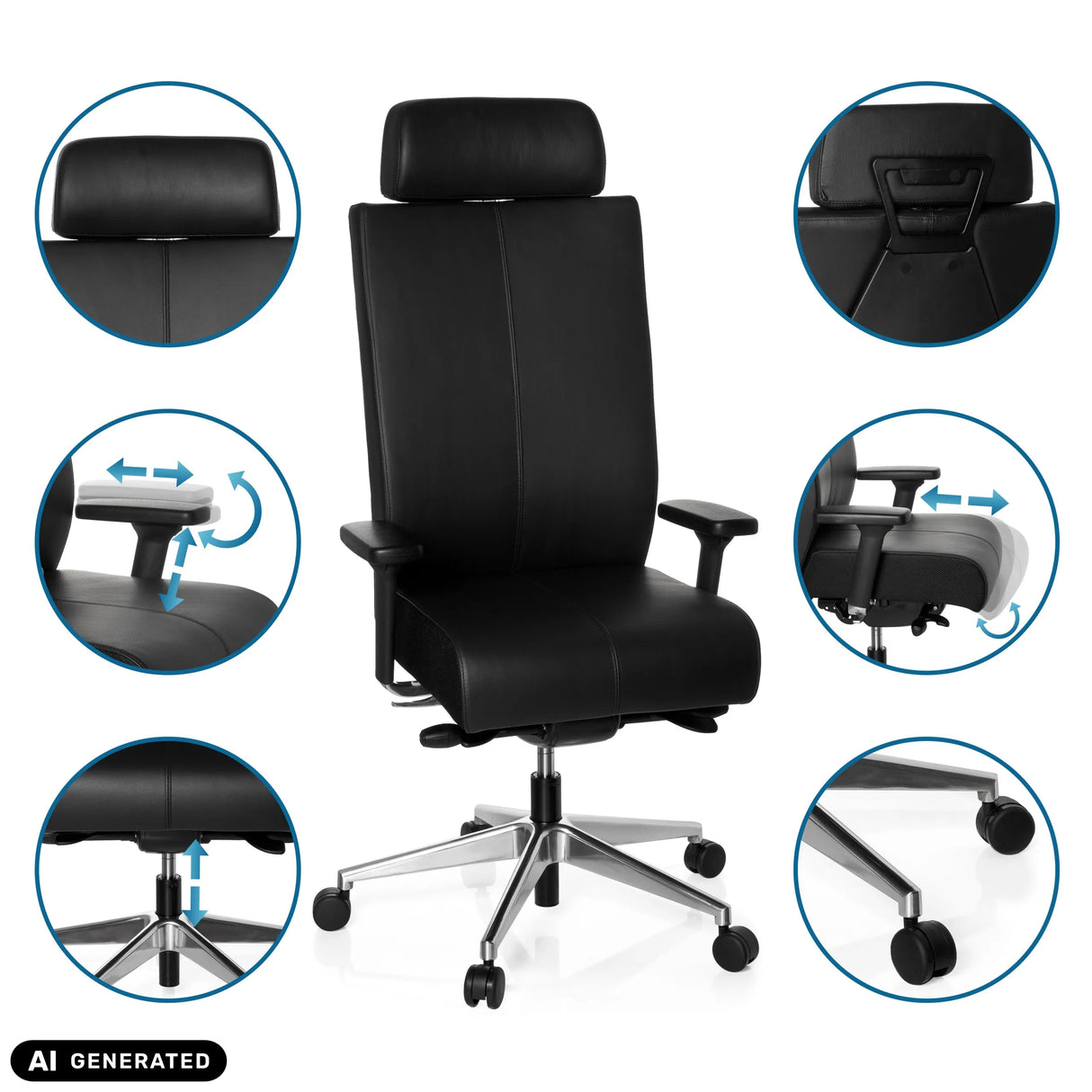 Verstellbare Funktionen des Profi-Bürostuhls PRO-TEC XXL in Schwarz von hjh OFFICE (KI-generiertes Bild)