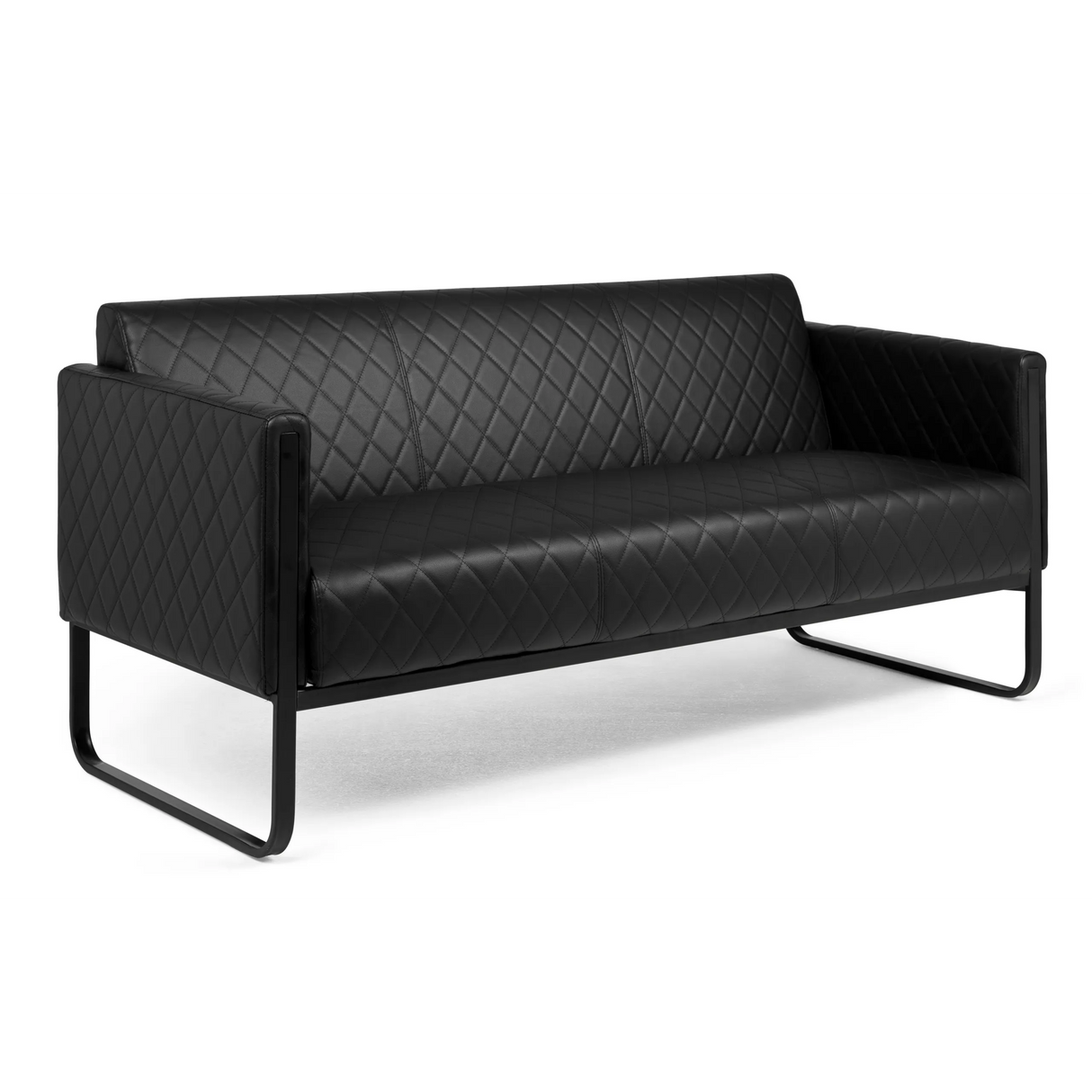 Schwarzes Loungesofa ARUBA BLACK mit Rautensteppung und Metallgestell von hjh OFFICE – 360-Grad-Ansicht (Rückenansicht 180°)