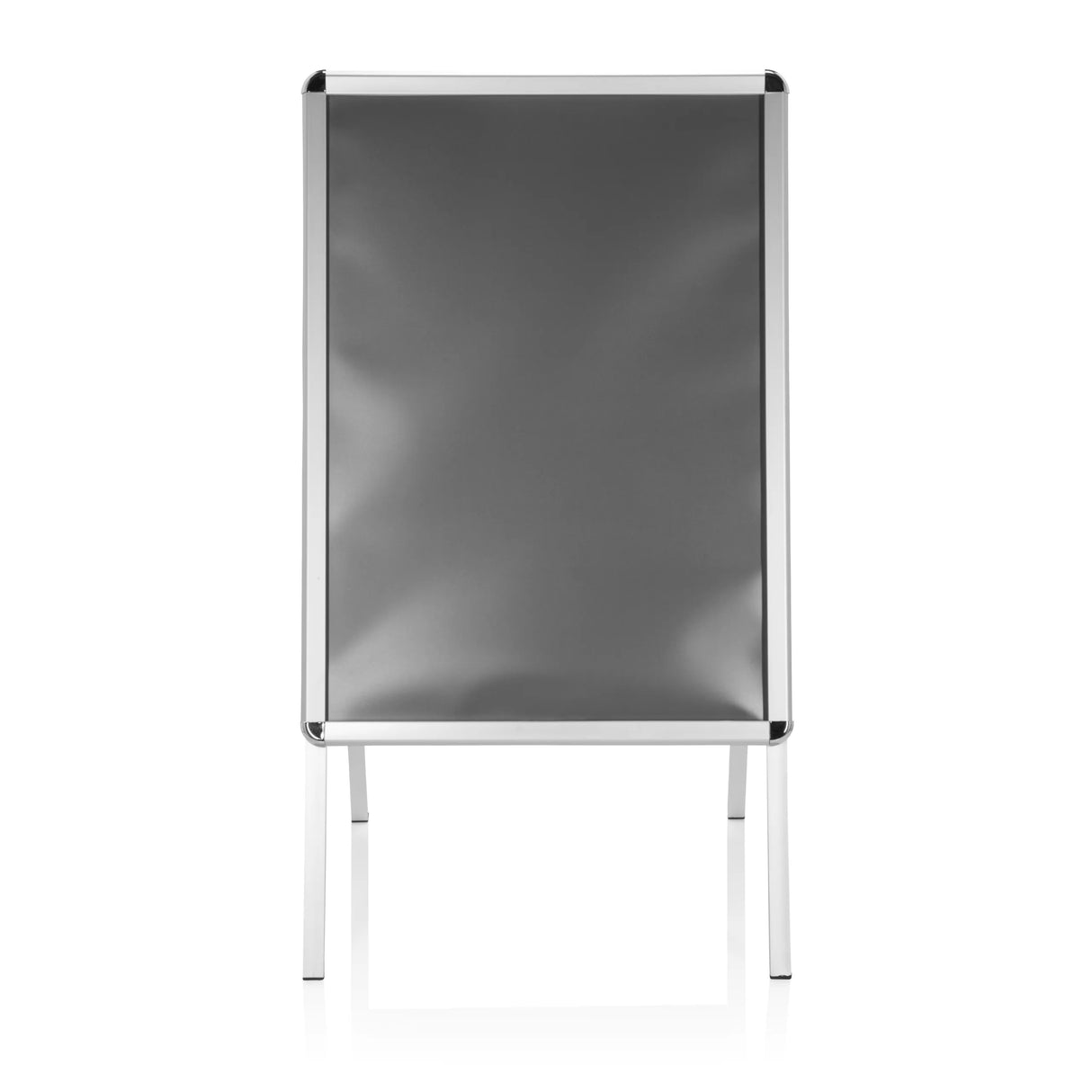 Grauer Plakatständer AGENDA II mit Aluminiumrahmen und zwei Standfüßen von hjh OFFICE – 360-Grad-Ansicht (Frontansicht 0°)