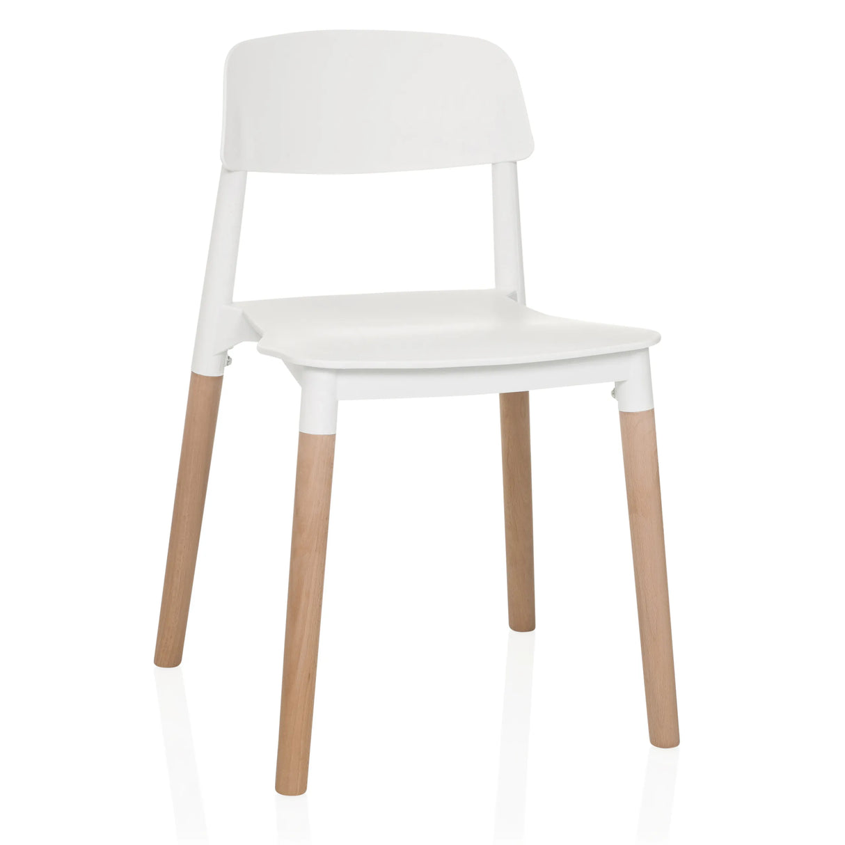 Weißer Vierfußstuhl SCANDI E mit Holzbeinen von hjh LIVING – 360-Grad-Ansicht (Frontansicht 15°)