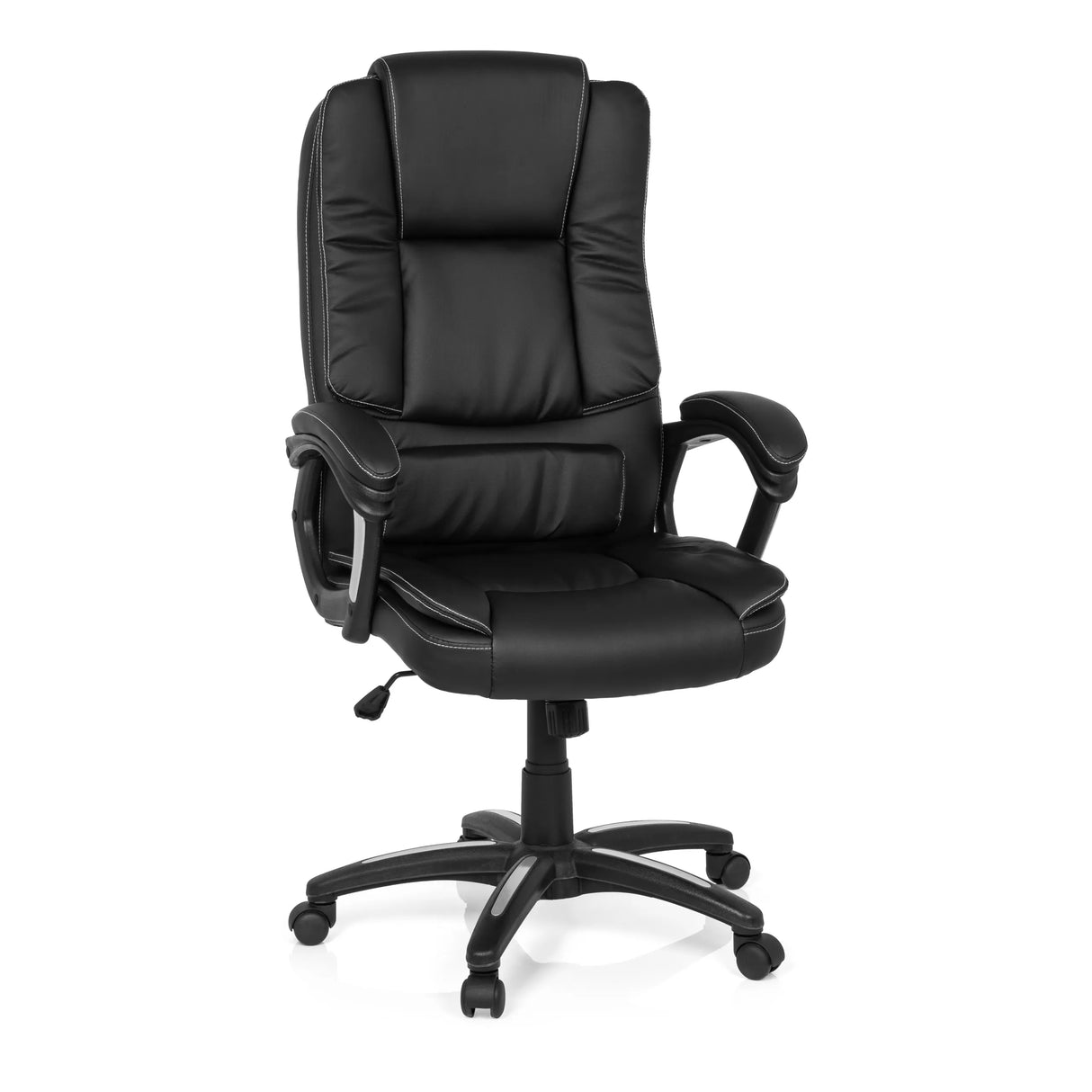 Schwarzer Homeoffice-Bürostuhl RELAX CL120 mit Polsterung und Fußkreuz mit fünf Rollen von MyBuero – 360-Grad-Ansicht (Frontansicht 20°)
