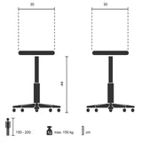 Technische Zeichnung des Bistrohockers VANTAGGIO mit 30 × 46 cm und maximal 150 kg Traglast von hjh OFFICE