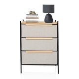 Kommode STUVAR in Taupe mit drei stoffbezogenen Schubladen und Holzgriffen von hjh LIVING