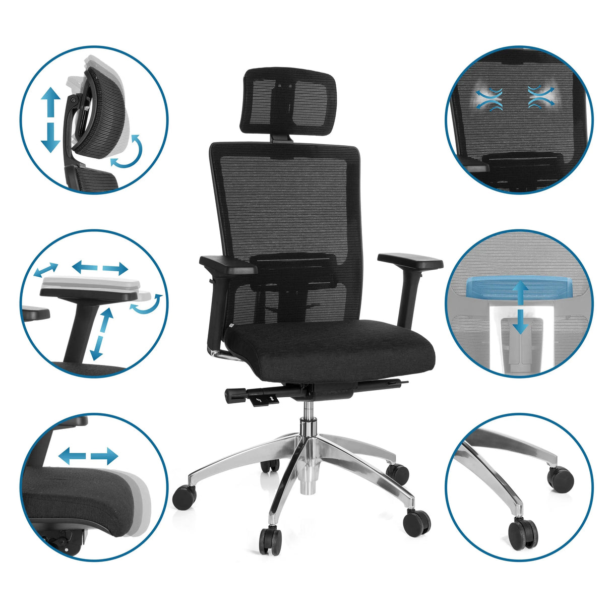 Profi-Bürostuhl ASTRA LUX in Schwarz mit Netzrücken und verschiedenen Verstellmöglichkeiten von hjh OFFICE