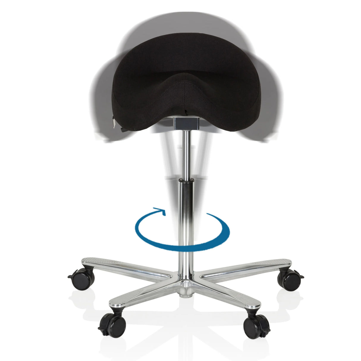 Drehfunktion des Sattelhockers MOVE-TEC 3D PRO I mit schwarzem Sitz und Fußkreuz von hjh OFFICE