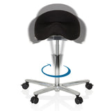 Drehfunktion des Sattelhockers MOVE-TEC 3D PRO I mit schwarzem Sitz und Fußkreuz von hjh OFFICE