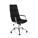 Schwarzer Homeoffice Chefsessel SARANTO PRO aus Leder mit glänzendem Fußkreuz mit fünf Rollen von hjh OFFICE – 360-Grad-Ansicht (schräge Frontansicht 38°)