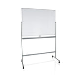 Weißes Whiteboard MULTIBOARD I mit silbernem Gestell und Rollen von hjh OFFICE – 360-Grad-Ansicht (Frontansicht 17°)