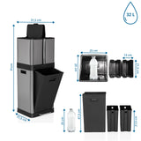Maßzeichnung des Mülleimers CLEAN 3 mit 91 cm Höhe und 32 l Volumen von hjh OFFICE
