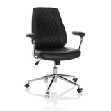 Schwarzer Home-Office-Chefsessel THEO I mit gesteppter Rückenlehne und Fußkreuz mit fünf Rollen von hjh OFFICE – 360-Grad-Ansicht (Frontansicht 15°)