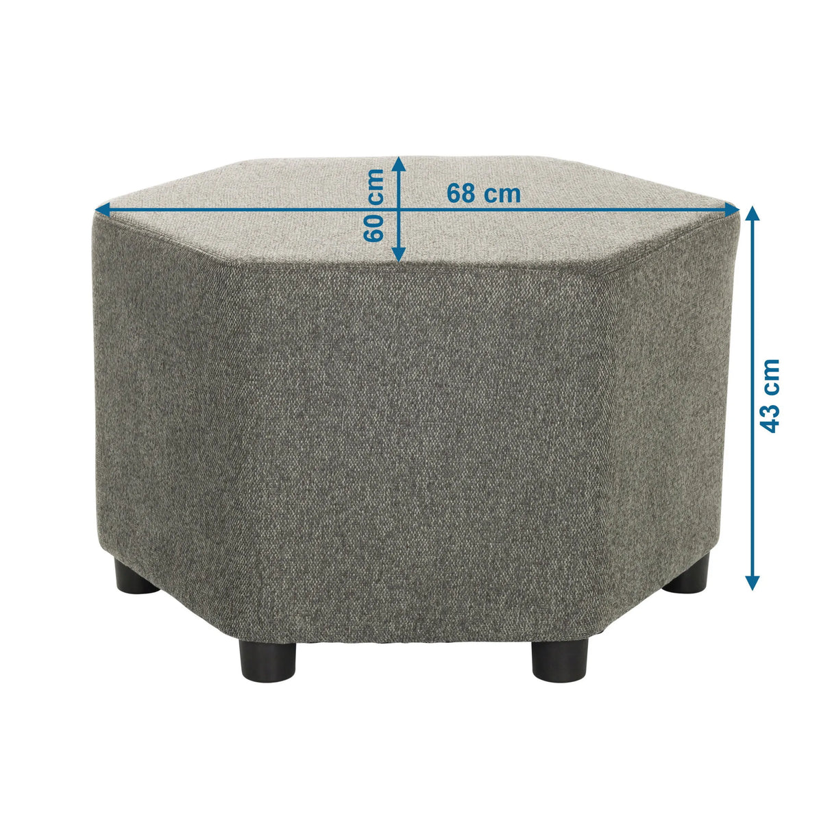 Maßansicht des Polsterhockers BAREO mit 68 × 60 cm und einer Höhe von 43 cm von hjh OFFICE