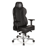 Schwarzer Gamingstuhl GAMEBREAKER COLOSSUS mit Armlehnen und glänzendem Fußkreuz mit fünf Rollen von hjh OFFICE – 360-Grad-Ansicht (schräge Frontansicht 40°)