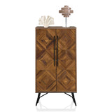 Kommode SANTJAGO WOOD HIGH aus dunkelbraunem Holz mit geometrischem Muster und schwarzen Beinen von hjh LIVING