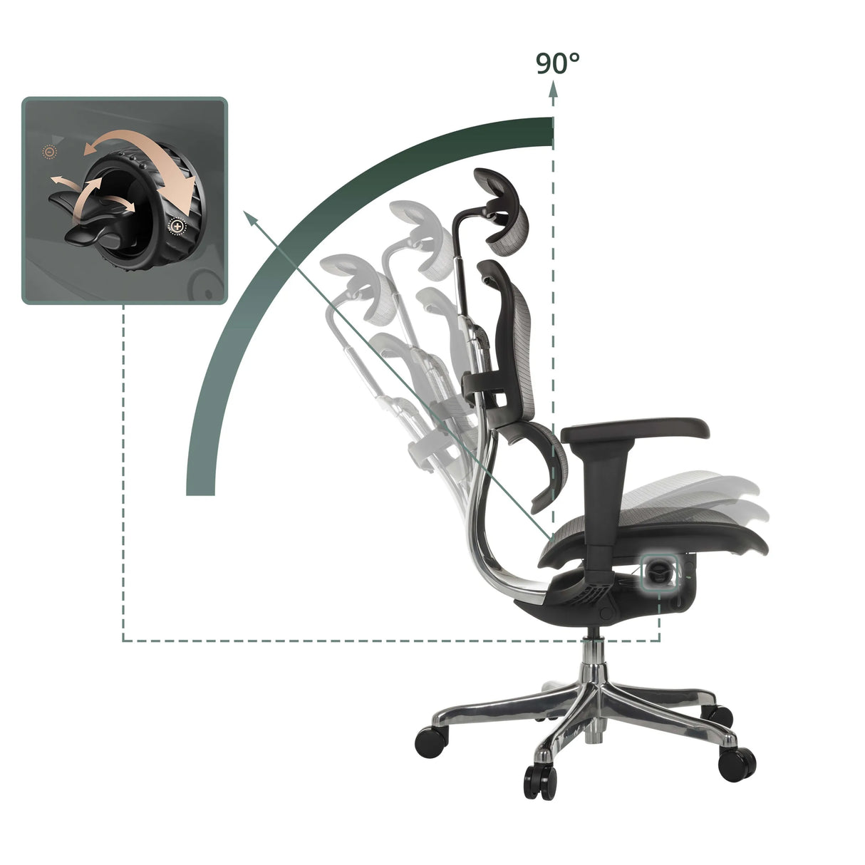 Verstellbare Rückenlehne des Luxus Chefsessels ERGOHUMAN ULTRA GEN2 mit einem Neigungswinkel von 90° von hjh OFFICE