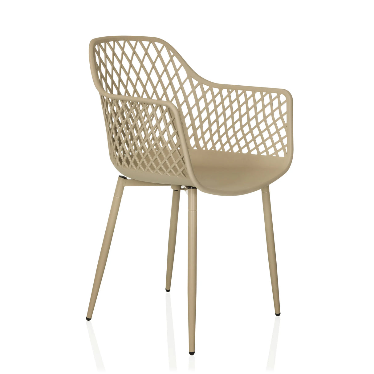 Beiger Outdoor-Stuhl BEGIO L mit netzartiger Rückenlehne und vier Beinen von hjh LIVING – 360-Grad-Ansicht (schräge Frontansicht 45°)