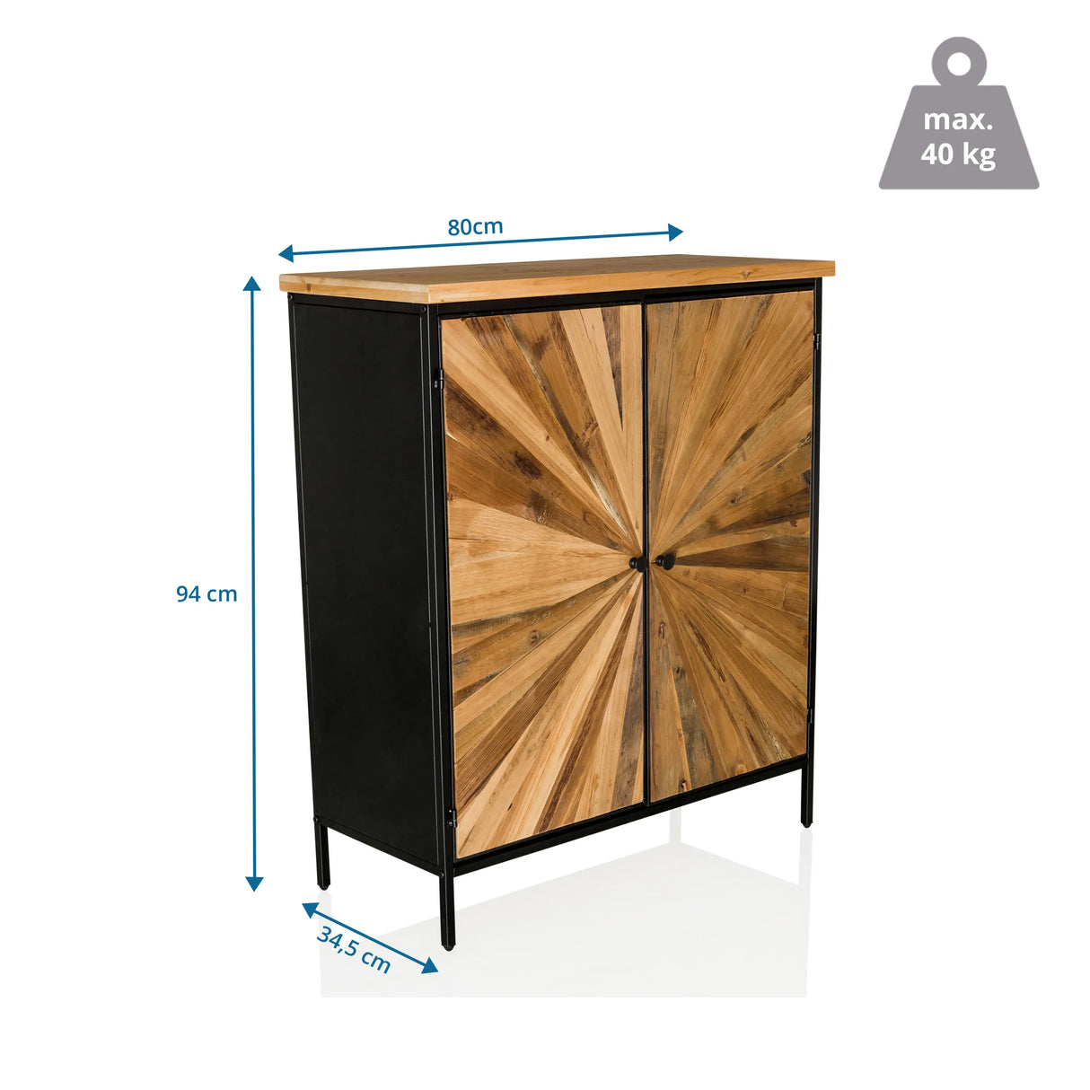 Maßansicht der Kommode SANTJAGO BLACK SUN XL mit 80 × 94 cm und einer Traglast von 40 kg von hjh LIVING