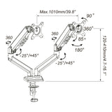Technische Zeichnung der Monitorhalterung Ergomount GF2 mit einer maximalen Breite von 1010 mm von hjh OFFICE
